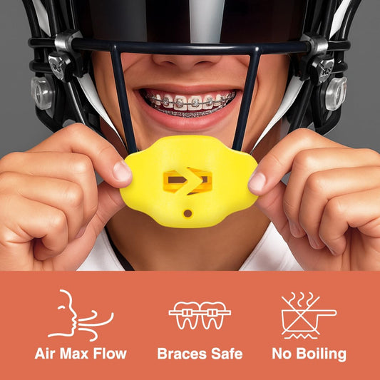 Football Mouth Guard - Adult/Youth Mouthguard with Strap - Lip/Teeth Protector Mouthpiece - No Boil - for Youth/Adults, Maximum Air Flow, for All Sports - Yellow