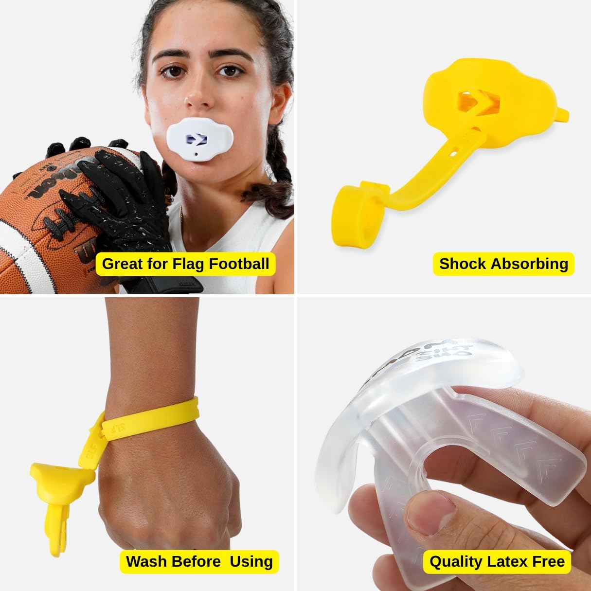 Football Mouth Guard - Adult/Youth Mouthguard with Strap - Lip/Teeth Protector Mouthpiece - No Boil - for Youth/Adults, Maximum Air Flow, for All Sports - Yellow