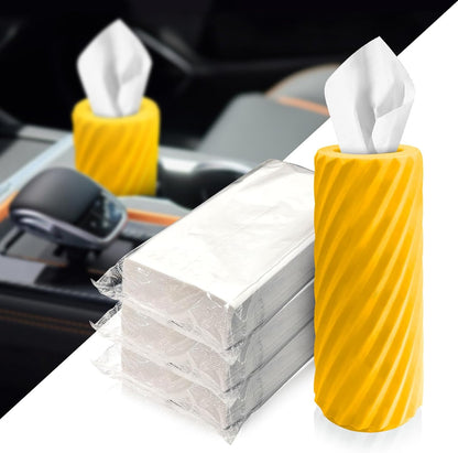 Car Tissue Holder, Refillable Round Cylinder with 3 Tissue Packs, Universal Fit for Vehicle Cup Holder, Home & Office, Car Accessories Interior (Yellow)