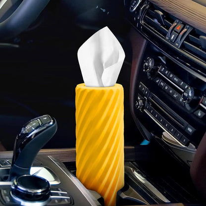Car Tissue Holder, Refillable Round Cylinder with 3 Tissue Packs, Universal Fit for Vehicle Cup Holder, Home & Office, Car Accessories Interior (Yellow)
