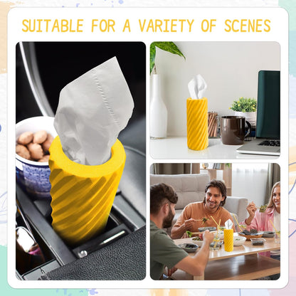 Car Tissue Holder, Refillable Round Cylinder with 3 Tissue Packs, Universal Fit for Vehicle Cup Holder, Home & Office, Car Accessories Interior (Yellow)