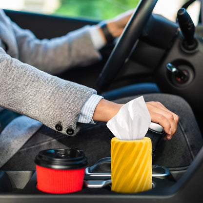 Car Tissue Holder, Refillable Round Cylinder with 3 Tissue Packs, Universal Fit for Vehicle Cup Holder, Home & Office, Car Accessories Interior (Yellow)