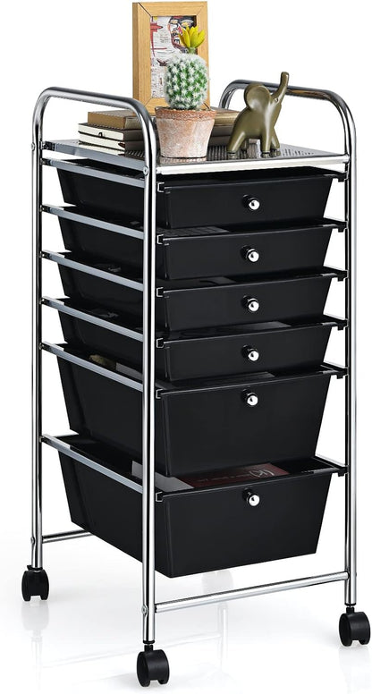 6-Drawer Rolling Storage Cart - Classroom Organization on Wheels w/Removable Plastic Drawers, Mobile Art Craft Cart for School Paper Home Office, Utility Cart with Drawers (Yellow)