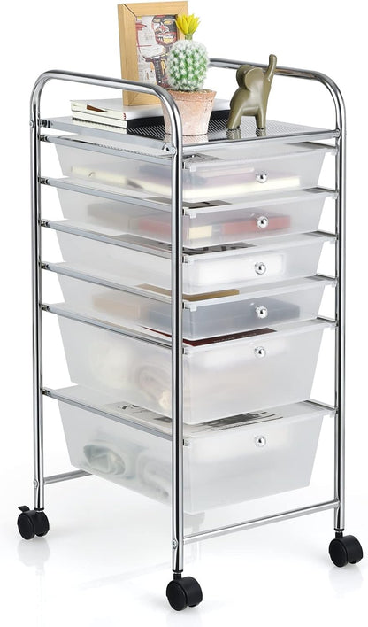 6-Drawer Rolling Storage Cart - Classroom Organization on Wheels w/Removable Plastic Drawers, Mobile Art Craft Cart for School Paper Home Office, Utility Cart with Drawers (Yellow)