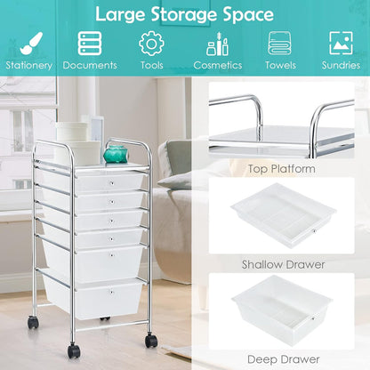 6-Drawer Rolling Storage Cart - Classroom Organization on Wheels w/Removable Plastic Drawers, Mobile Art Craft Cart for School Paper Home Office, Utility Cart with Drawers (Yellow)