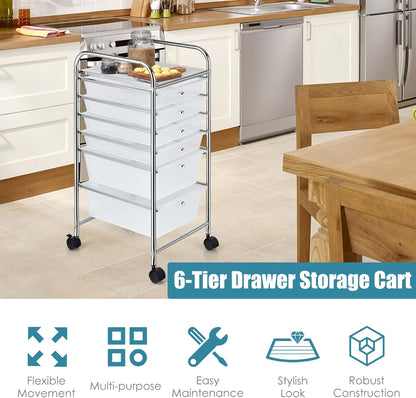 6-Drawer Rolling Storage Cart - Classroom Organization on Wheels w/Removable Plastic Drawers, Mobile Art Craft Cart for School Paper Home Office, Utility Cart with Drawers (Yellow)