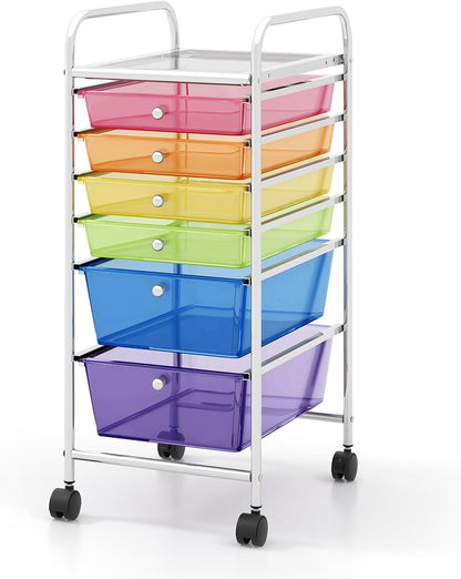 6-Drawer Rolling Storage Cart - Classroom Organization on Wheels w/Removable Plastic Drawers, Mobile Art Craft Cart for School Paper Home Office, Utility Cart with Drawers (Yellow)