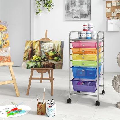 6-Drawer Rolling Storage Cart - Classroom Organization on Wheels w/Removable Plastic Drawers, Mobile Art Craft Cart for School Paper Home Office, Utility Cart with Drawers (Yellow)