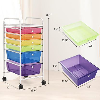 6-Drawer Rolling Storage Cart - Classroom Organization on Wheels w/Removable Plastic Drawers, Mobile Art Craft Cart for School Paper Home Office, Utility Cart with Drawers (Yellow)
