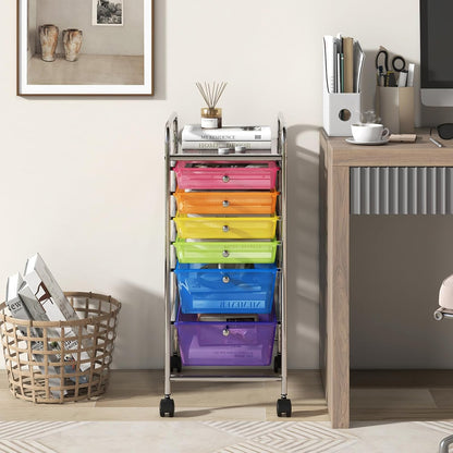 6-Drawer Rolling Storage Cart - Classroom Organization on Wheels w/Removable Plastic Drawers, Mobile Art Craft Cart for School Paper Home Office, Utility Cart with Drawers (Yellow)