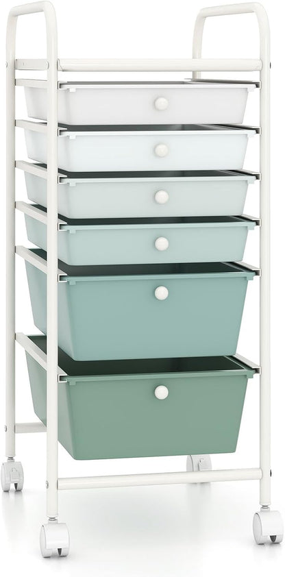 6-Drawer Rolling Storage Cart - Classroom Organization on Wheels w/Removable Plastic Drawers, Mobile Art Craft Cart for School Paper Home Office, Utility Cart with Drawers (Yellow)