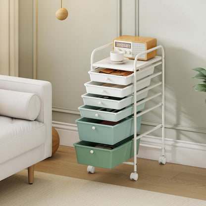 6-Drawer Rolling Storage Cart - Classroom Organization on Wheels w/Removable Plastic Drawers, Mobile Art Craft Cart for School Paper Home Office, Utility Cart with Drawers (Yellow)