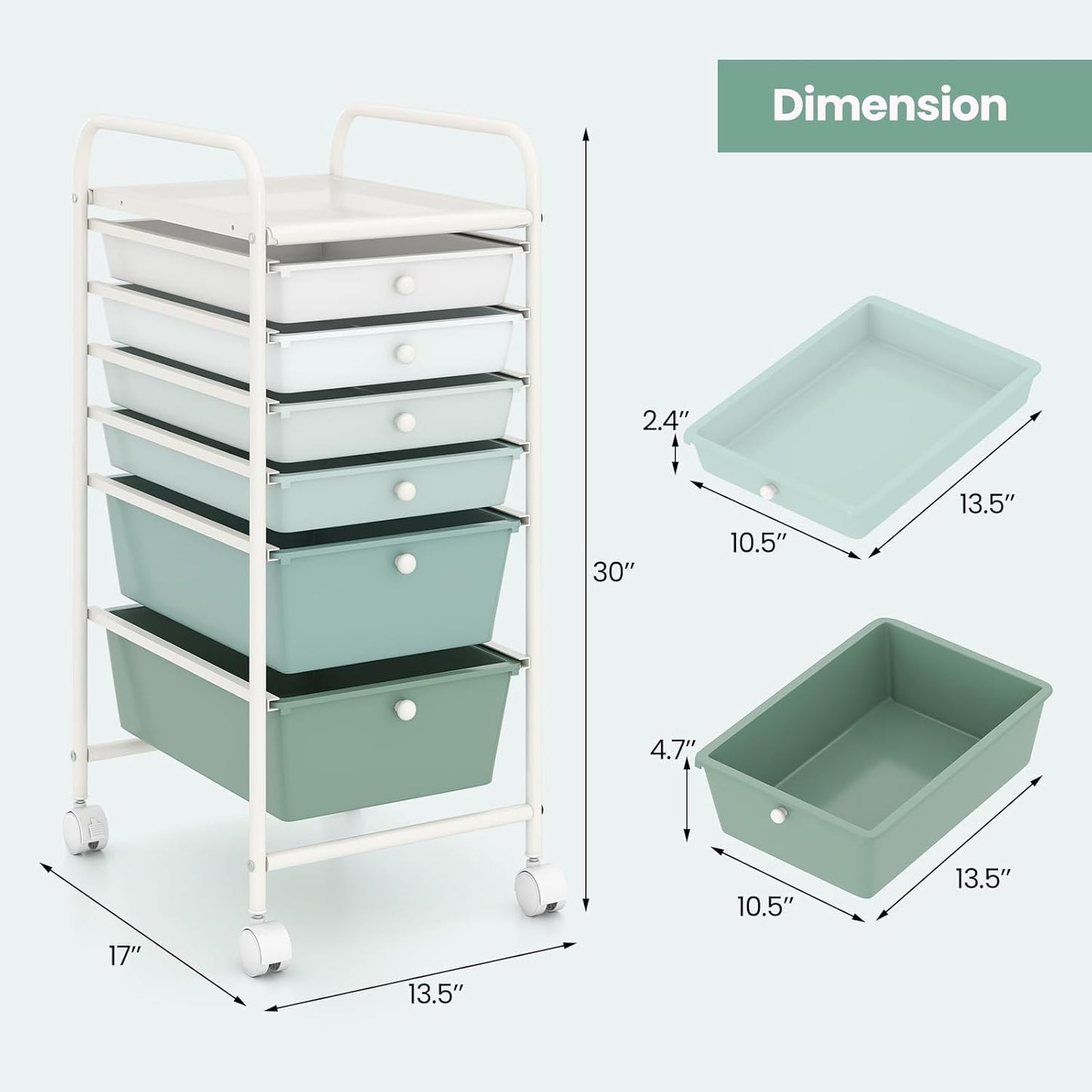 6-Drawer Rolling Storage Cart - Classroom Organization on Wheels w/Removable Plastic Drawers, Mobile Art Craft Cart for School Paper Home Office, Utility Cart with Drawers (Yellow)