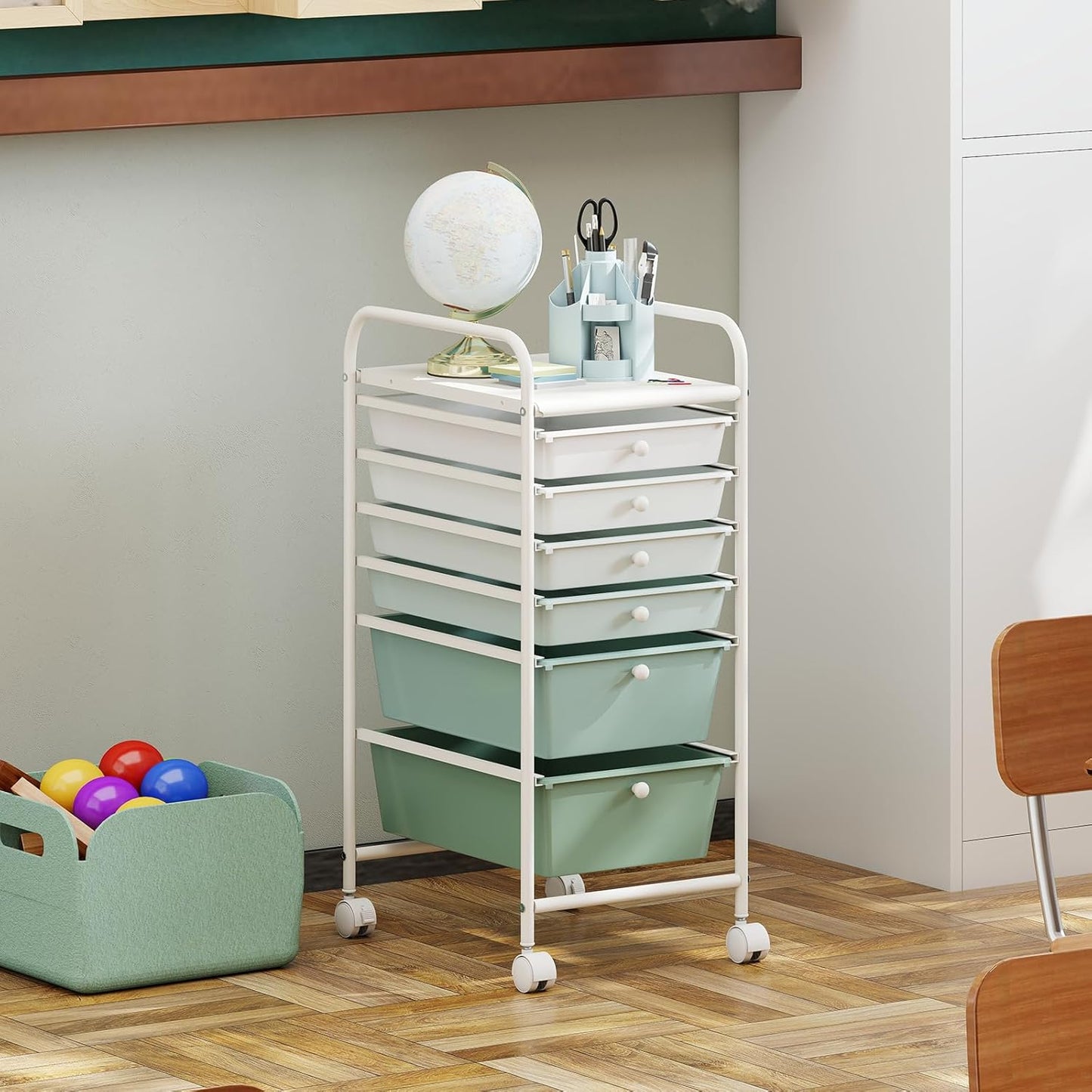 6-Drawer Rolling Storage Cart - Classroom Organization on Wheels w/Removable Plastic Drawers, Mobile Art Craft Cart for School Paper Home Office, Utility Cart with Drawers (Yellow)