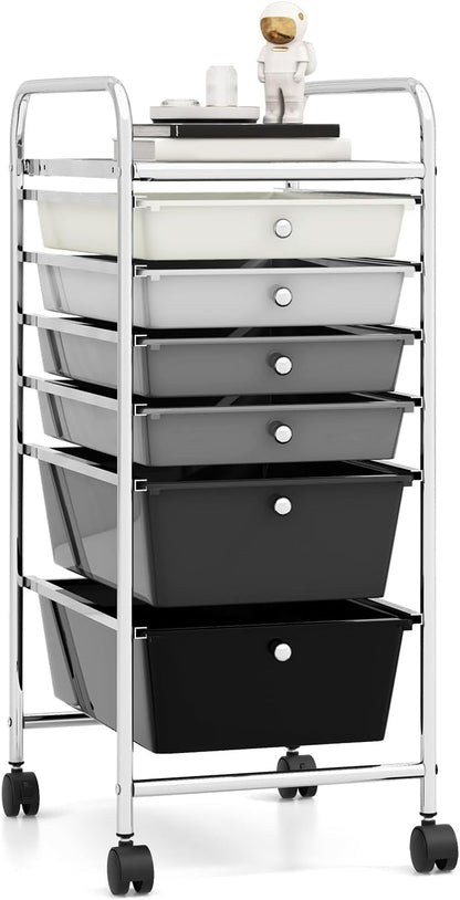 6-Drawer Rolling Storage Cart - Classroom Organization on Wheels w/Removable Plastic Drawers, Mobile Art Craft Cart for School Paper Home Office, Utility Cart with Drawers (Yellow)