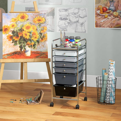 6-Drawer Rolling Storage Cart - Classroom Organization on Wheels w/Removable Plastic Drawers, Mobile Art Craft Cart for School Paper Home Office, Utility Cart with Drawers (Yellow)