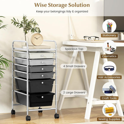 6-Drawer Rolling Storage Cart - Classroom Organization on Wheels w/Removable Plastic Drawers, Mobile Art Craft Cart for School Paper Home Office, Utility Cart with Drawers (Yellow)