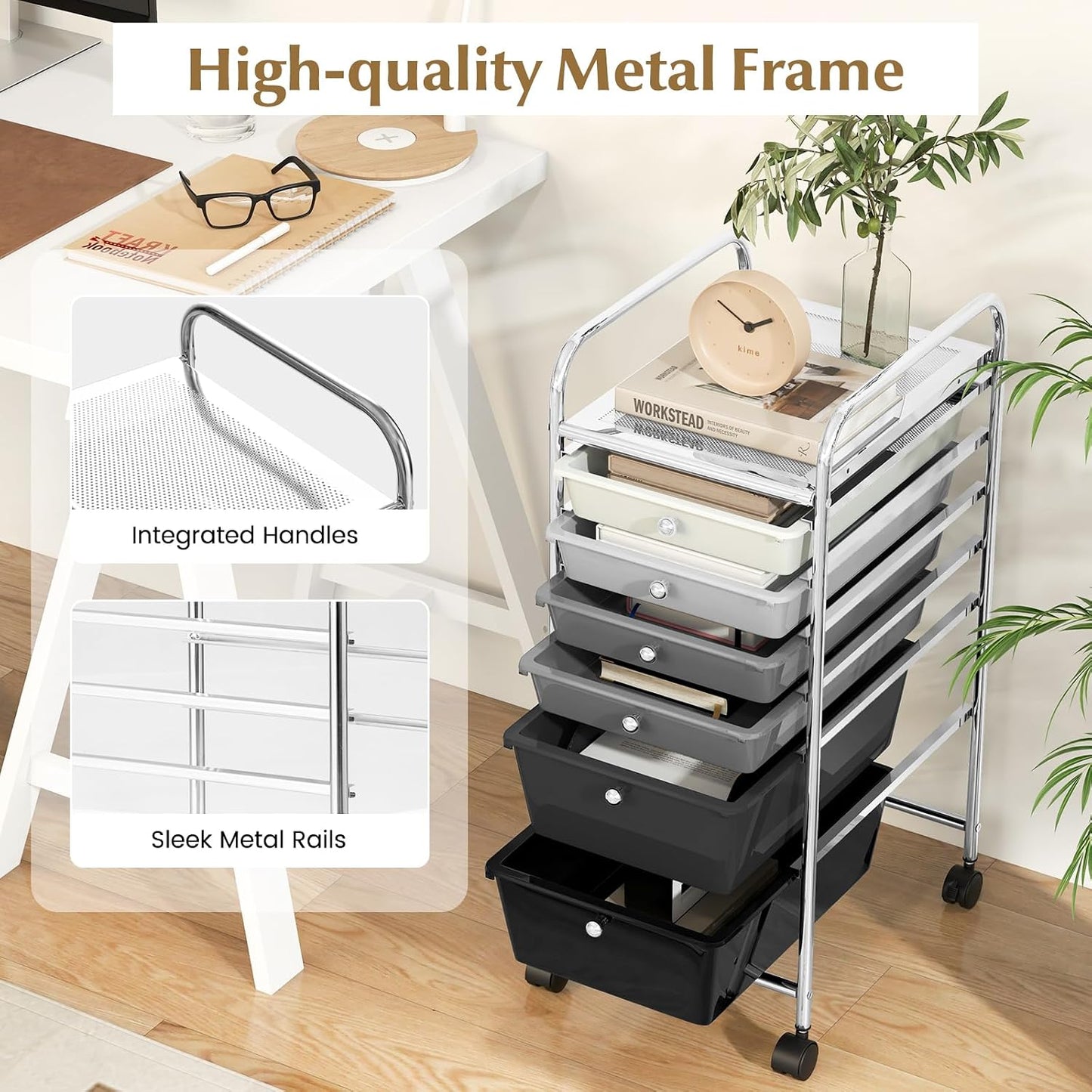 6-Drawer Rolling Storage Cart - Classroom Organization on Wheels w/Removable Plastic Drawers, Mobile Art Craft Cart for School Paper Home Office, Utility Cart with Drawers (Yellow)