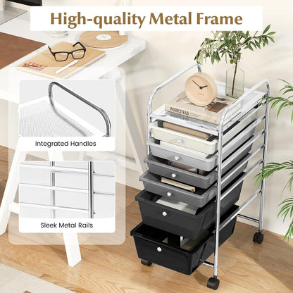 6-Drawer Rolling Storage Cart - Classroom Organization on Wheels w/Removable Plastic Drawers, Mobile Art Craft Cart for School Paper Home Office, Utility Cart with Drawers (Yellow)