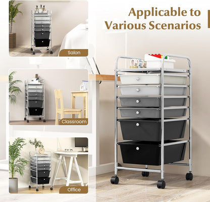 6-Drawer Rolling Storage Cart - Classroom Organization on Wheels w/Removable Plastic Drawers, Mobile Art Craft Cart for School Paper Home Office, Utility Cart with Drawers (Yellow)
