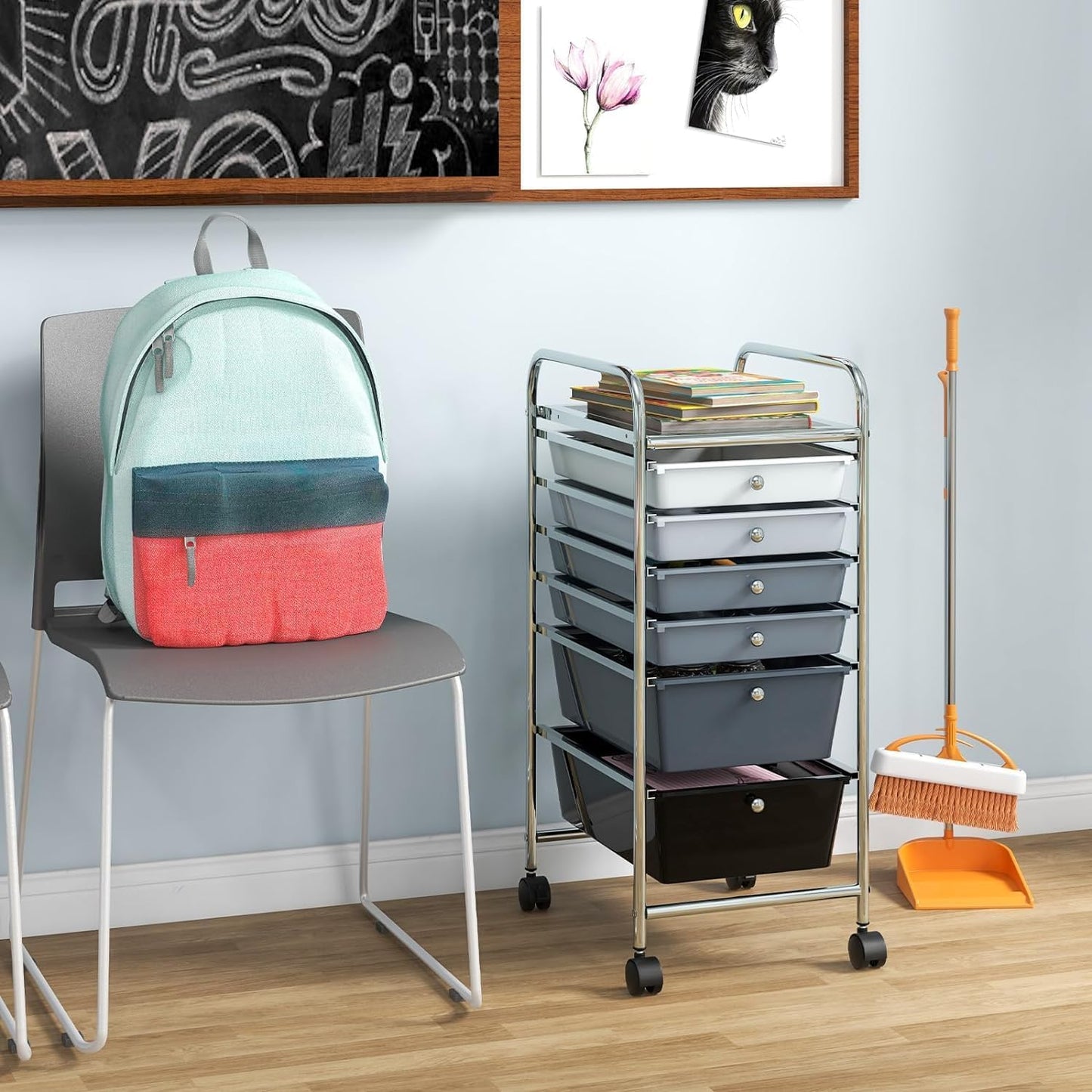 6-Drawer Rolling Storage Cart - Classroom Organization on Wheels w/Removable Plastic Drawers, Mobile Art Craft Cart for School Paper Home Office, Utility Cart with Drawers (Yellow)