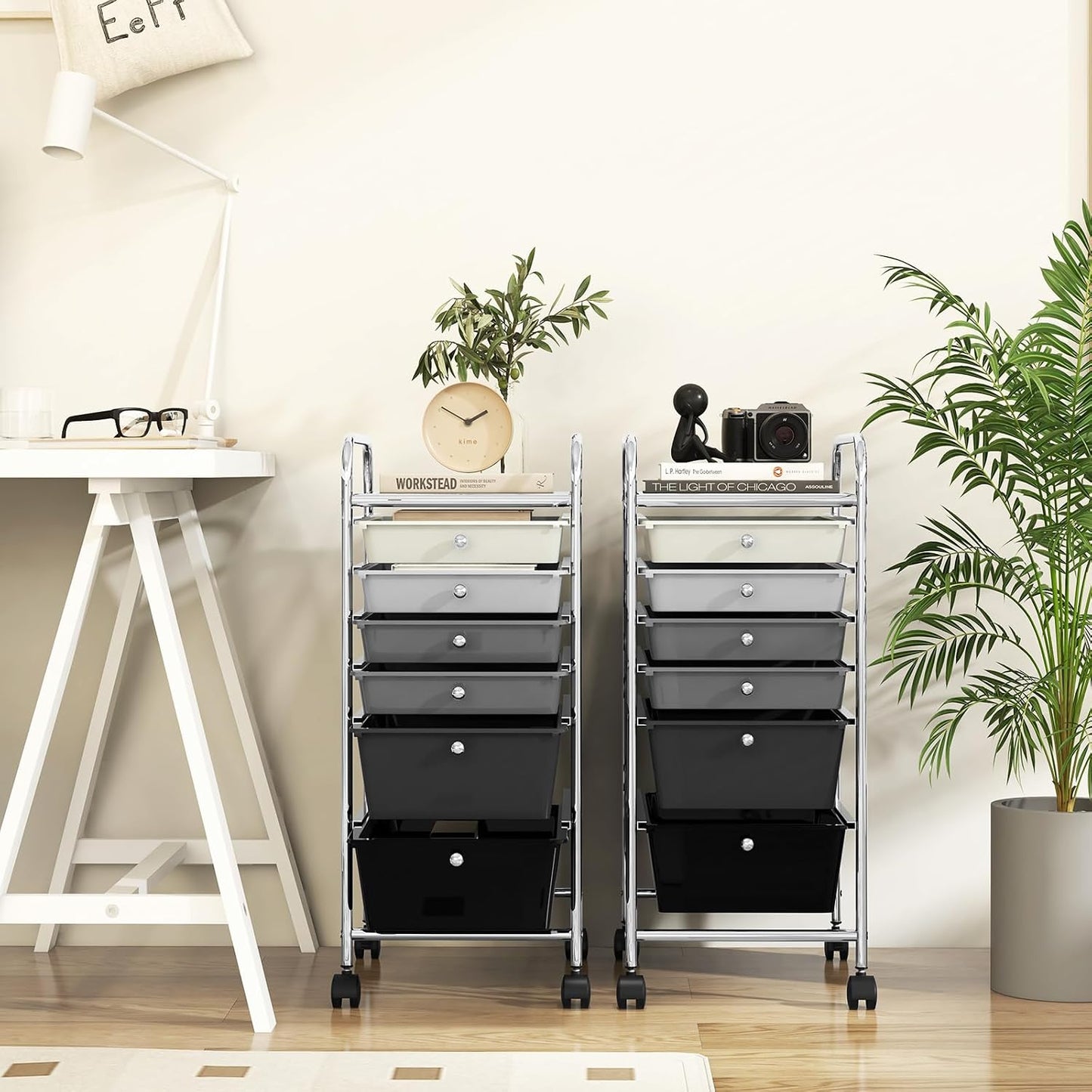 6-Drawer Rolling Storage Cart - Classroom Organization on Wheels w/Removable Plastic Drawers, Mobile Art Craft Cart for School Paper Home Office, Utility Cart with Drawers (Yellow)