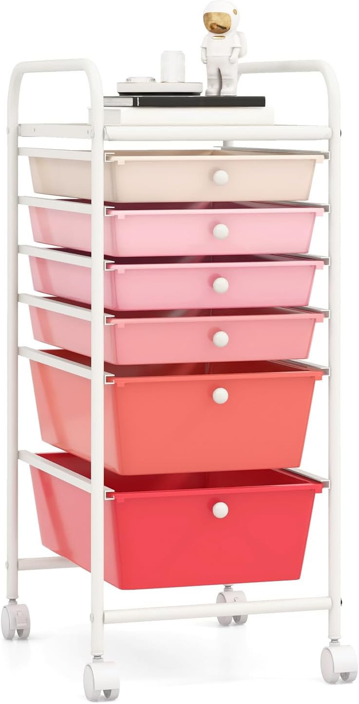 6-Drawer Rolling Storage Cart - Classroom Organization on Wheels w/Removable Plastic Drawers, Mobile Art Craft Cart for School Paper Home Office, Utility Cart with Drawers (Yellow)