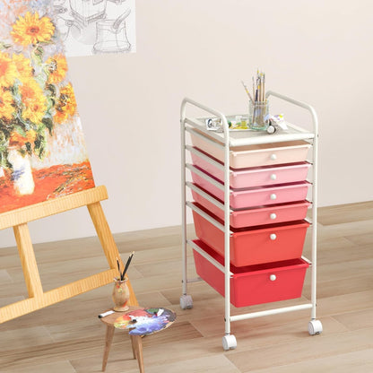 6-Drawer Rolling Storage Cart - Classroom Organization on Wheels w/Removable Plastic Drawers, Mobile Art Craft Cart for School Paper Home Office, Utility Cart with Drawers (Yellow)