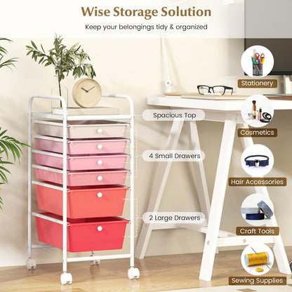 6-Drawer Rolling Storage Cart - Classroom Organization on Wheels w/Removable Plastic Drawers, Mobile Art Craft Cart for School Paper Home Office, Utility Cart with Drawers (Yellow)