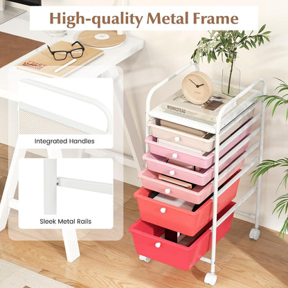 6-Drawer Rolling Storage Cart - Classroom Organization on Wheels w/Removable Plastic Drawers, Mobile Art Craft Cart for School Paper Home Office, Utility Cart with Drawers (Yellow)