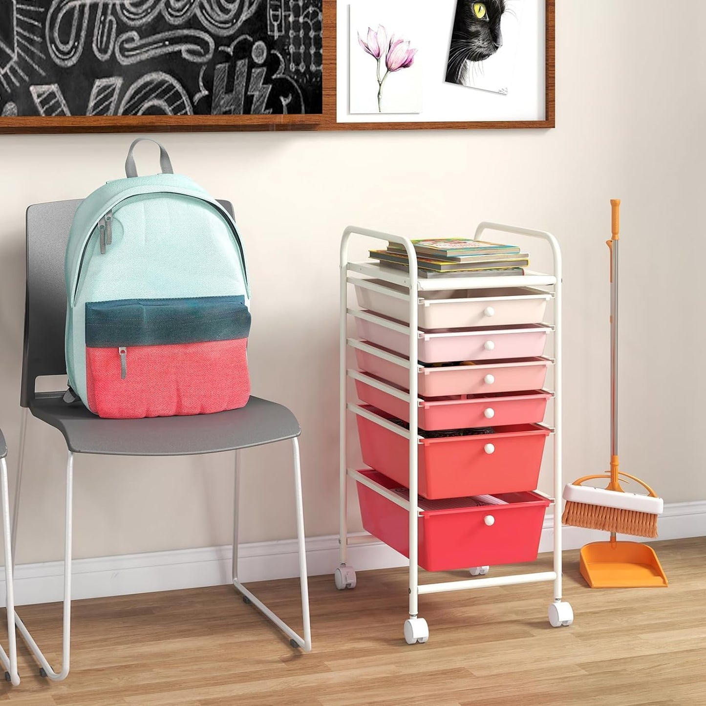 6-Drawer Rolling Storage Cart - Classroom Organization on Wheels w/Removable Plastic Drawers, Mobile Art Craft Cart for School Paper Home Office, Utility Cart with Drawers (Yellow)