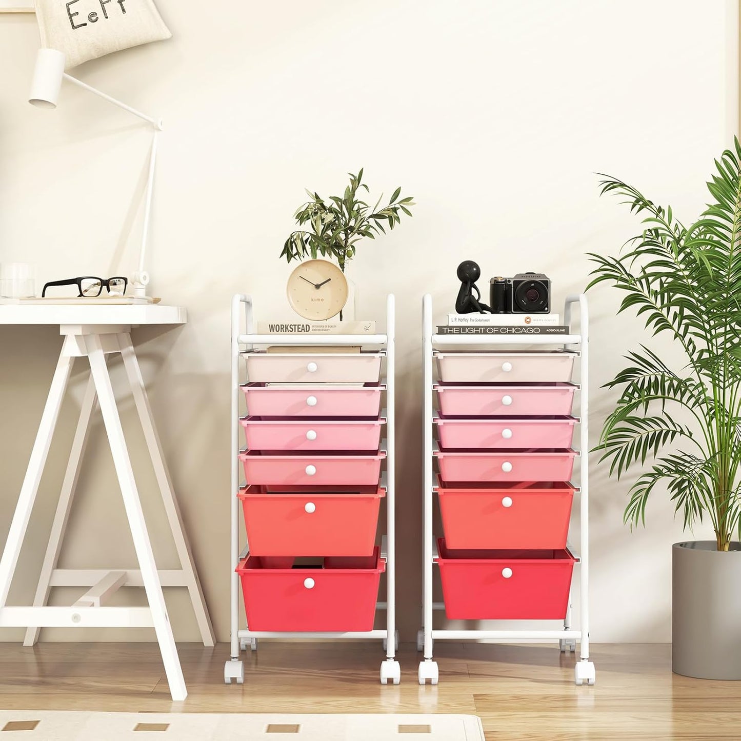6-Drawer Rolling Storage Cart - Classroom Organization on Wheels w/Removable Plastic Drawers, Mobile Art Craft Cart for School Paper Home Office, Utility Cart with Drawers (Yellow)