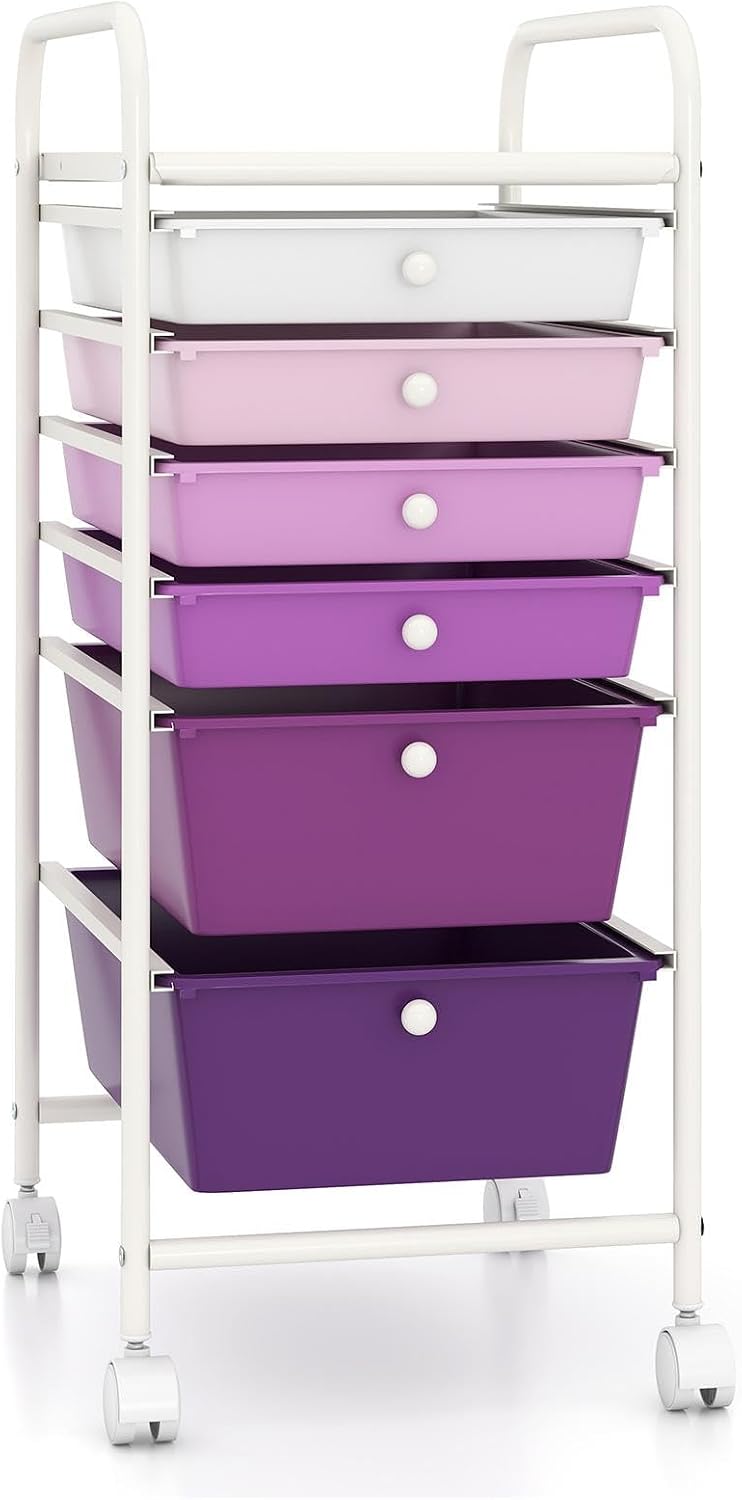 6-Drawer Rolling Storage Cart - Classroom Organization on Wheels w/Removable Plastic Drawers, Mobile Art Craft Cart for School Paper Home Office, Utility Cart with Drawers (Yellow)