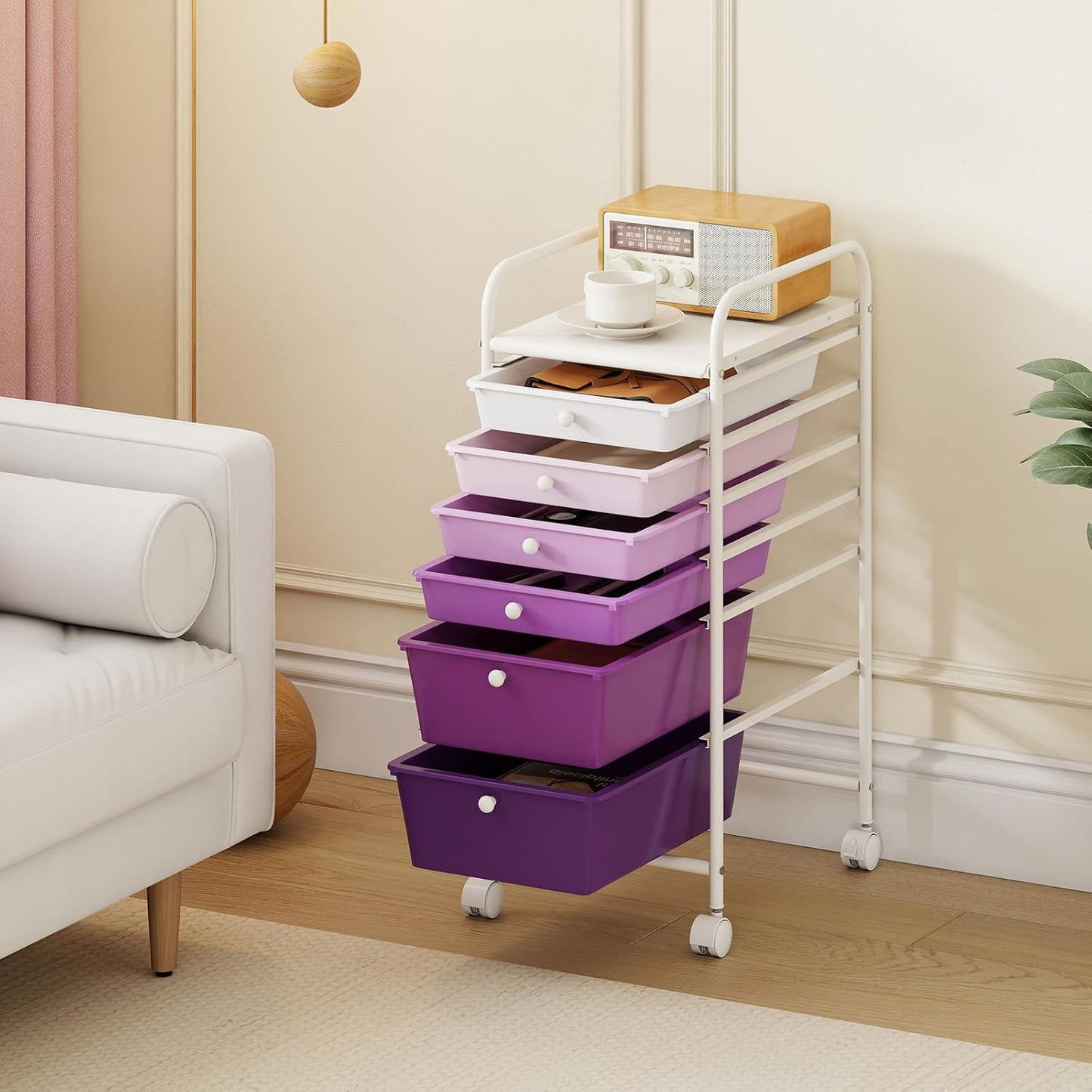 6-Drawer Rolling Storage Cart - Classroom Organization on Wheels w/Removable Plastic Drawers, Mobile Art Craft Cart for School Paper Home Office, Utility Cart with Drawers (Yellow)