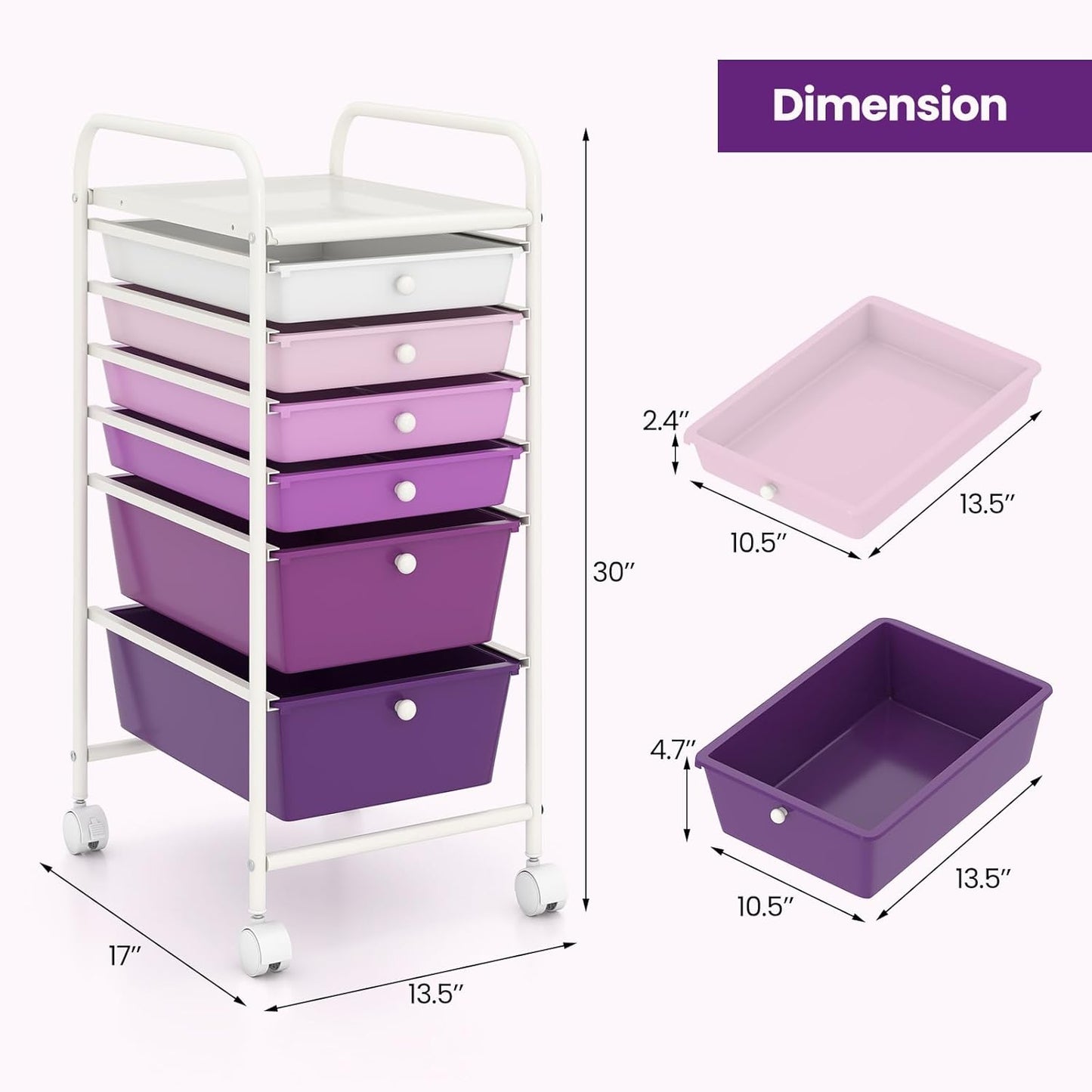 6-Drawer Rolling Storage Cart - Classroom Organization on Wheels w/Removable Plastic Drawers, Mobile Art Craft Cart for School Paper Home Office, Utility Cart with Drawers (Yellow)