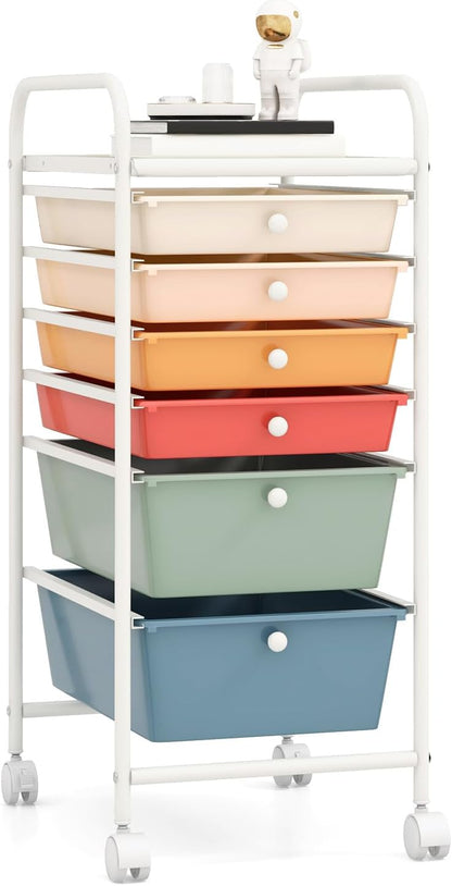 6-Drawer Rolling Storage Cart - Classroom Organization on Wheels w/Removable Plastic Drawers, Mobile Art Craft Cart for School Paper Home Office, Utility Cart with Drawers (Yellow)
