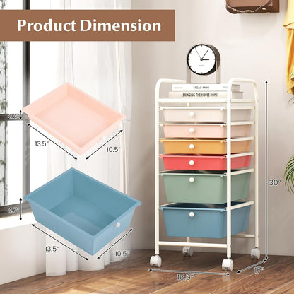 6-Drawer Rolling Storage Cart - Classroom Organization on Wheels w/Removable Plastic Drawers, Mobile Art Craft Cart for School Paper Home Office, Utility Cart with Drawers (Yellow)