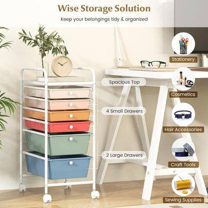 6-Drawer Rolling Storage Cart - Classroom Organization on Wheels w/Removable Plastic Drawers, Mobile Art Craft Cart for School Paper Home Office, Utility Cart with Drawers (Yellow)