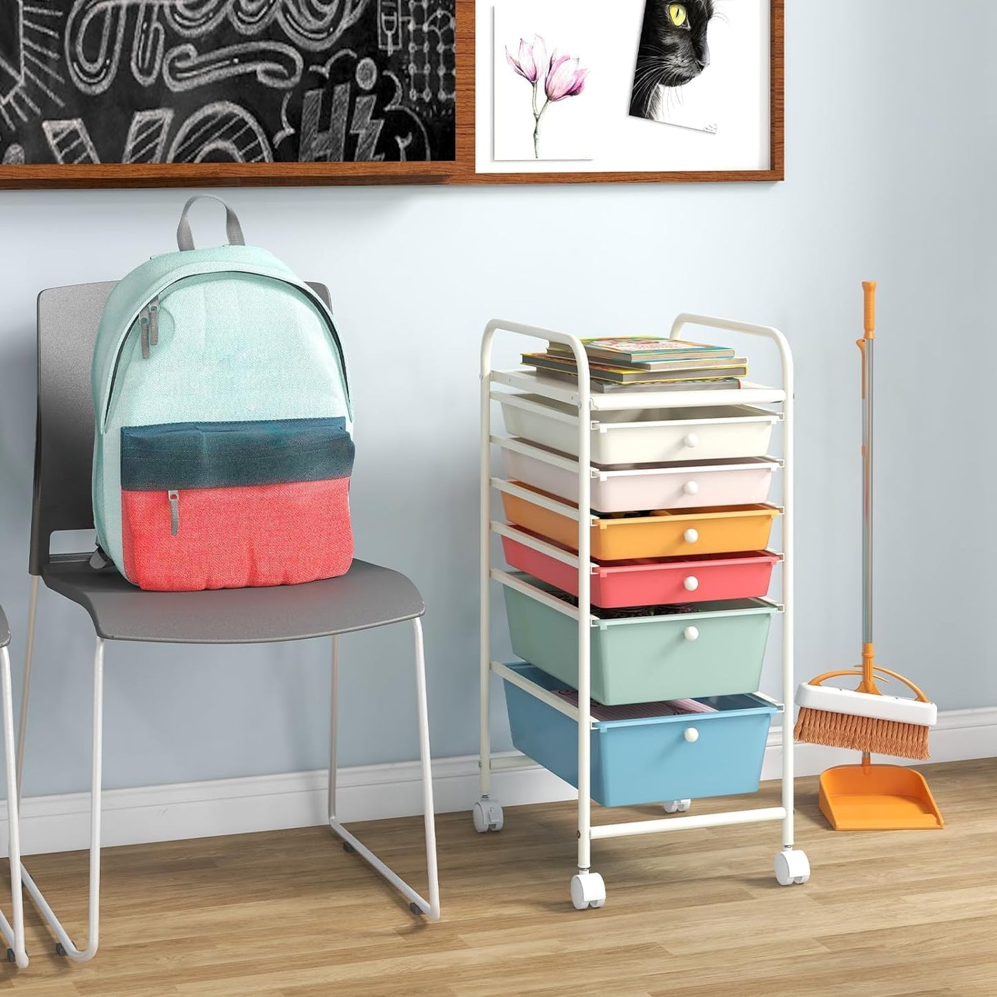 6-Drawer Rolling Storage Cart - Classroom Organization on Wheels w/Removable Plastic Drawers, Mobile Art Craft Cart for School Paper Home Office, Utility Cart with Drawers (Yellow)