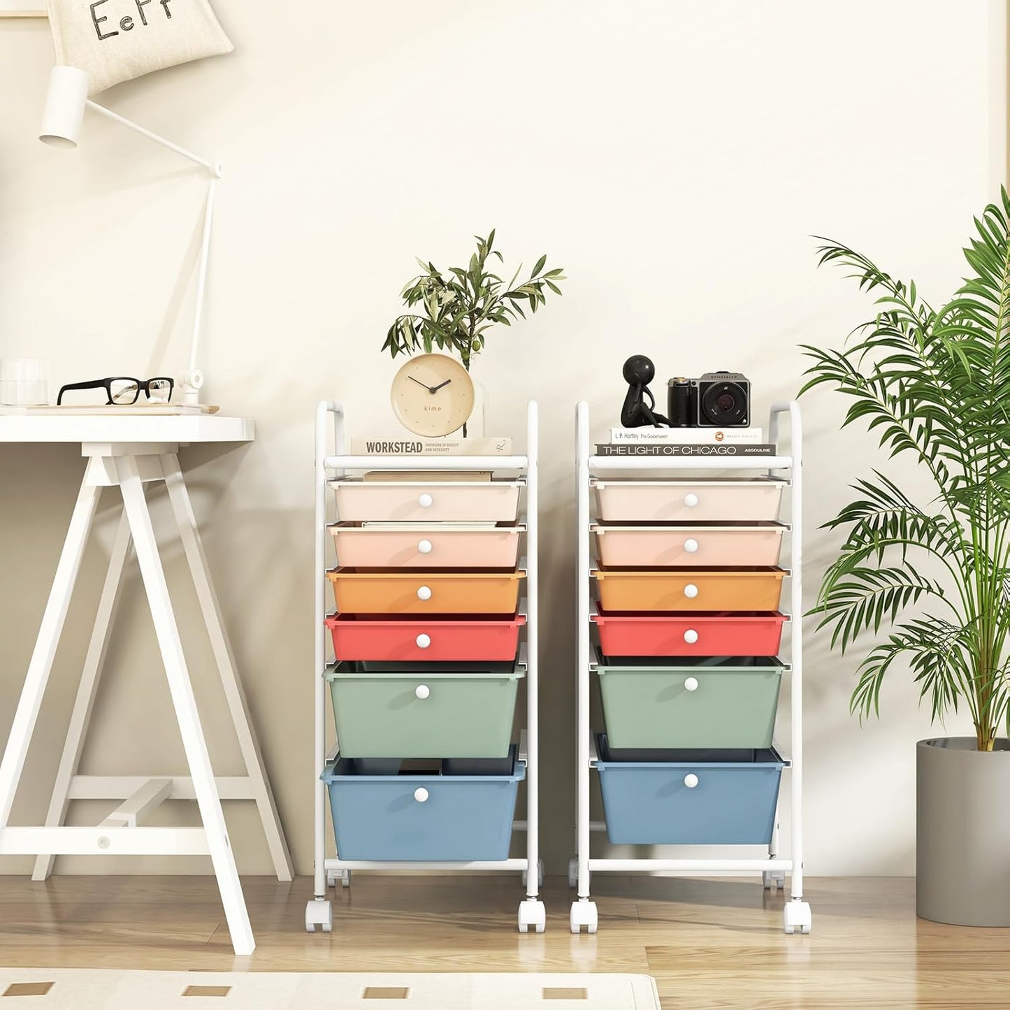 6-Drawer Rolling Storage Cart - Classroom Organization on Wheels w/Removable Plastic Drawers, Mobile Art Craft Cart for School Paper Home Office, Utility Cart with Drawers (Yellow)