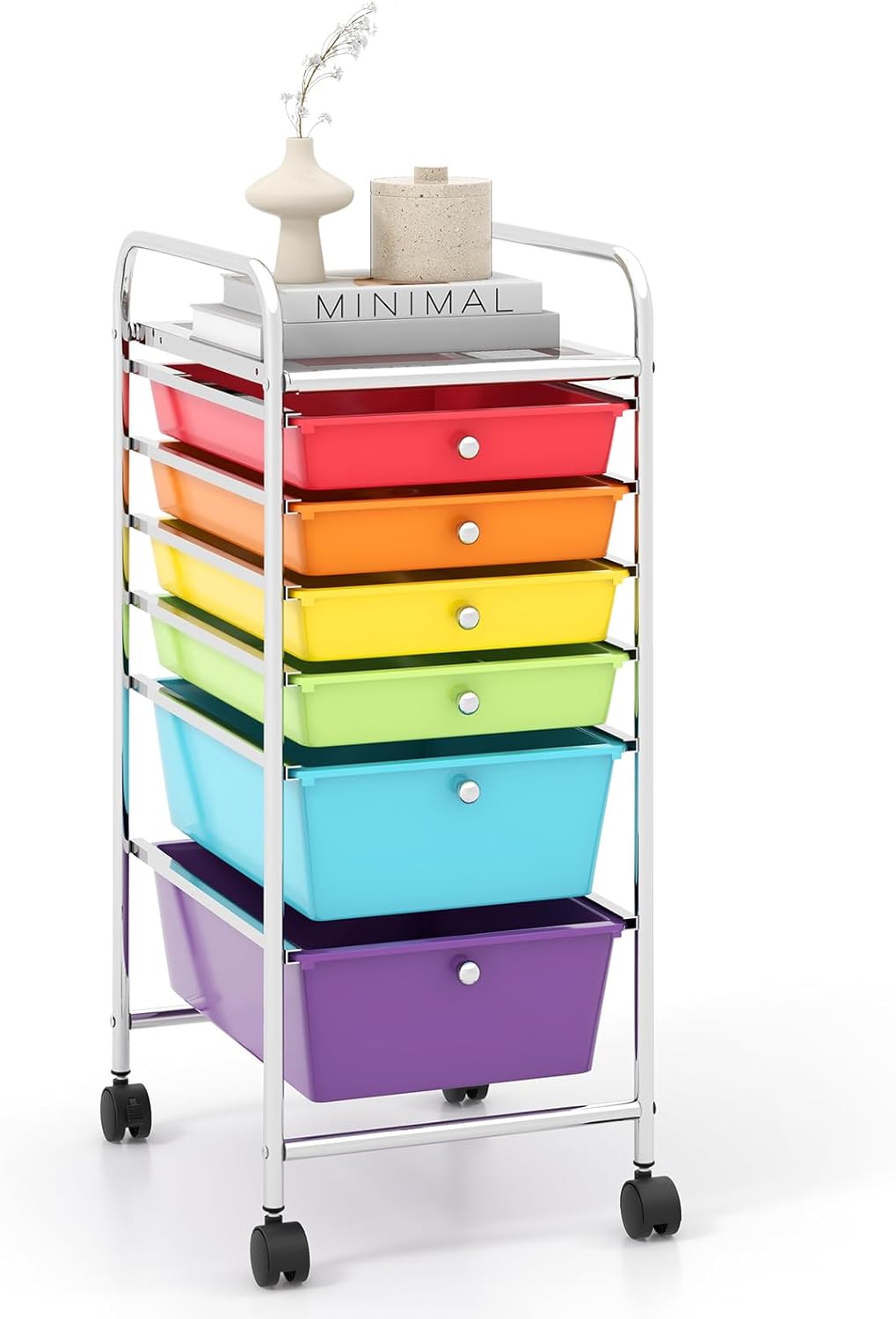 6-Drawer Rolling Storage Cart - Classroom Organization on Wheels w/Removable Plastic Drawers, Mobile Art Craft Cart for School Paper Home Office, Utility Cart with Drawers (Yellow)