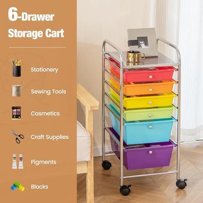 6-Drawer Rolling Storage Cart - Classroom Organization on Wheels w/Removable Plastic Drawers, Mobile Art Craft Cart for School Paper Home Office, Utility Cart with Drawers (Yellow)
