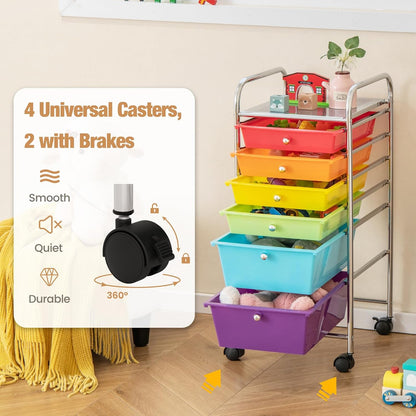 6-Drawer Rolling Storage Cart - Classroom Organization on Wheels w/Removable Plastic Drawers, Mobile Art Craft Cart for School Paper Home Office, Utility Cart with Drawers (Yellow)