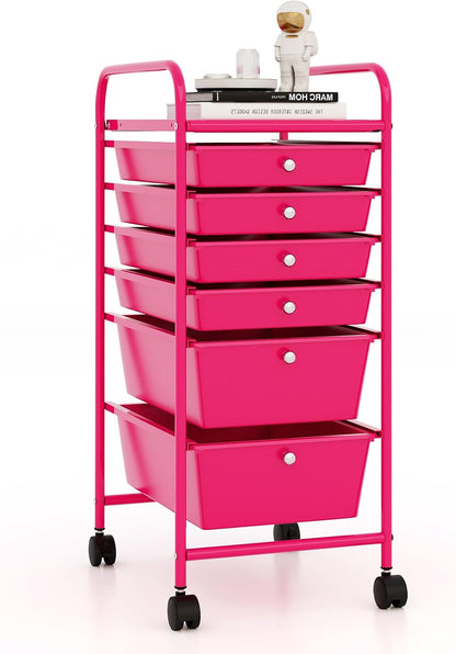 6-Drawer Rolling Storage Cart - Classroom Organization on Wheels w/Removable Plastic Drawers, Mobile Art Craft Cart for School Paper Home Office, Utility Cart with Drawers (Yellow)