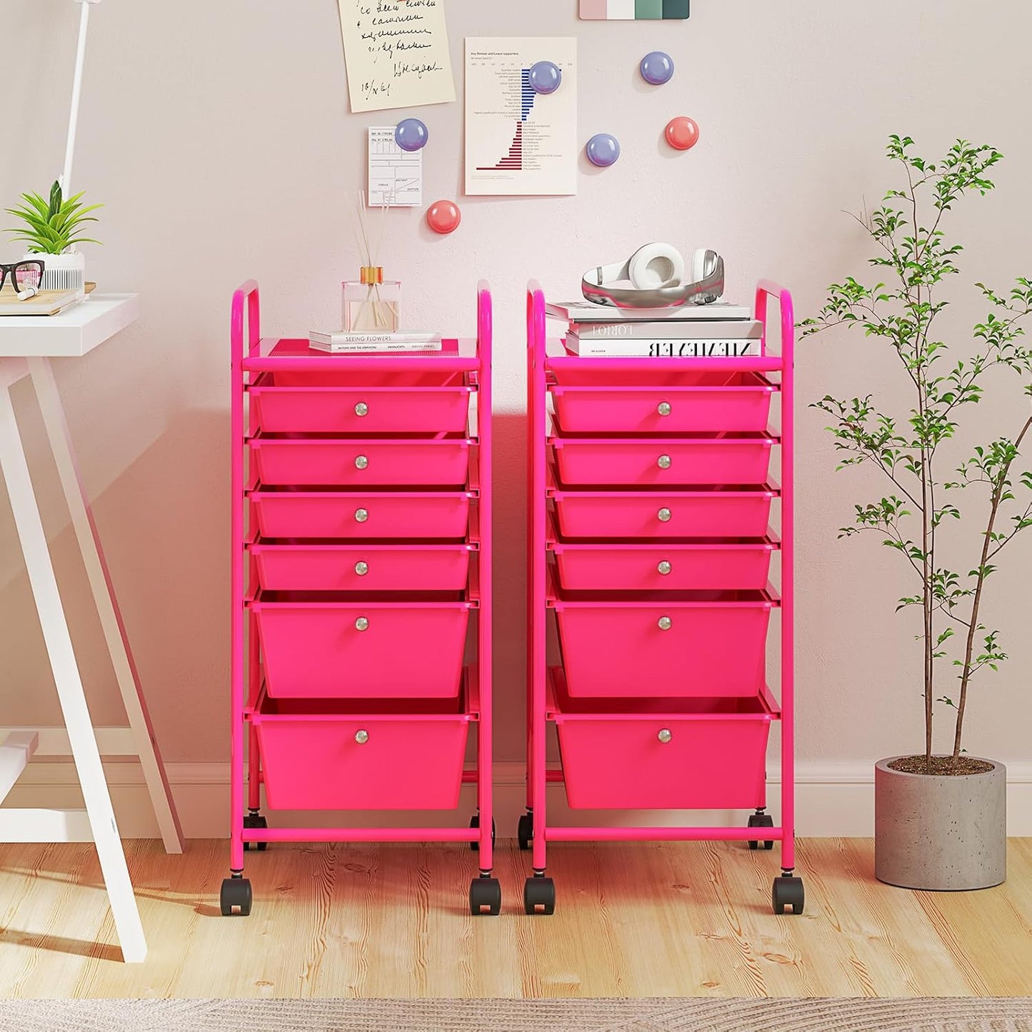6-Drawer Rolling Storage Cart - Classroom Organization on Wheels w/Removable Plastic Drawers, Mobile Art Craft Cart for School Paper Home Office, Utility Cart with Drawers (Yellow)