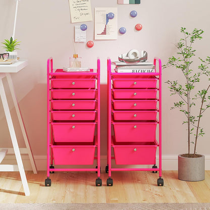 6-Drawer Rolling Storage Cart - Classroom Organization on Wheels w/Removable Plastic Drawers, Mobile Art Craft Cart for School Paper Home Office, Utility Cart with Drawers (Yellow)