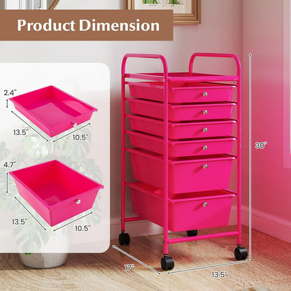 6-Drawer Rolling Storage Cart - Classroom Organization on Wheels w/Removable Plastic Drawers, Mobile Art Craft Cart for School Paper Home Office, Utility Cart with Drawers (Yellow)