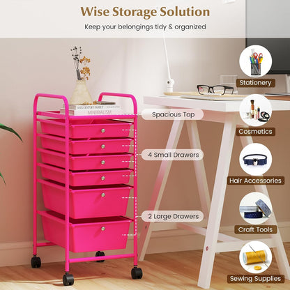 6-Drawer Rolling Storage Cart - Classroom Organization on Wheels w/Removable Plastic Drawers, Mobile Art Craft Cart for School Paper Home Office, Utility Cart with Drawers (Yellow)
