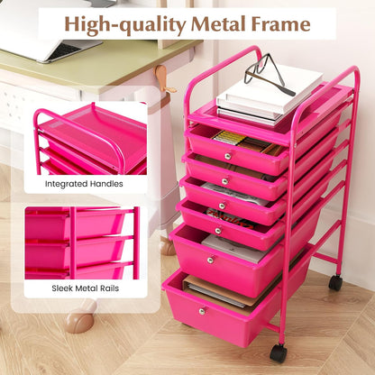 6-Drawer Rolling Storage Cart - Classroom Organization on Wheels w/Removable Plastic Drawers, Mobile Art Craft Cart for School Paper Home Office, Utility Cart with Drawers (Yellow)