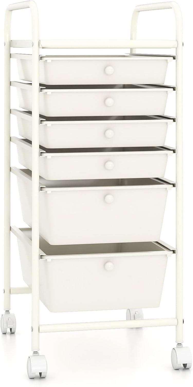 6-Drawer Rolling Storage Cart - Classroom Organization on Wheels w/Removable Plastic Drawers, Mobile Art Craft Cart for School Paper Home Office, Utility Cart with Drawers (Yellow)